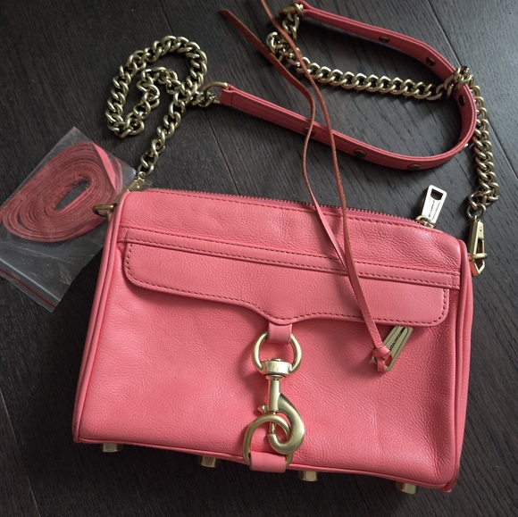 Rebecca Minkoff Handbags - Rebecca Minkoff Coral Pink Leather Crossbody Bag Gold Chain